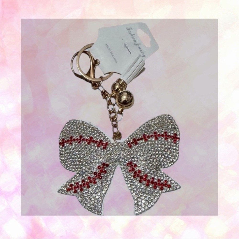 🦄 Baseball Bow Bling Rhinestone Puffy Bag Charm/Keychain!